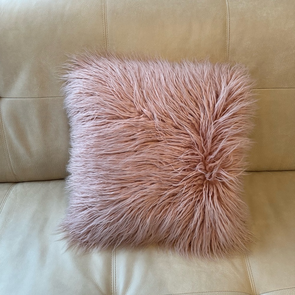 Pink fuzzy pillow cover